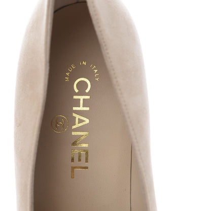 Chanel Suede Satin Cap Toe Low Heel Pumps 39.5 Beige Black 8 of 11