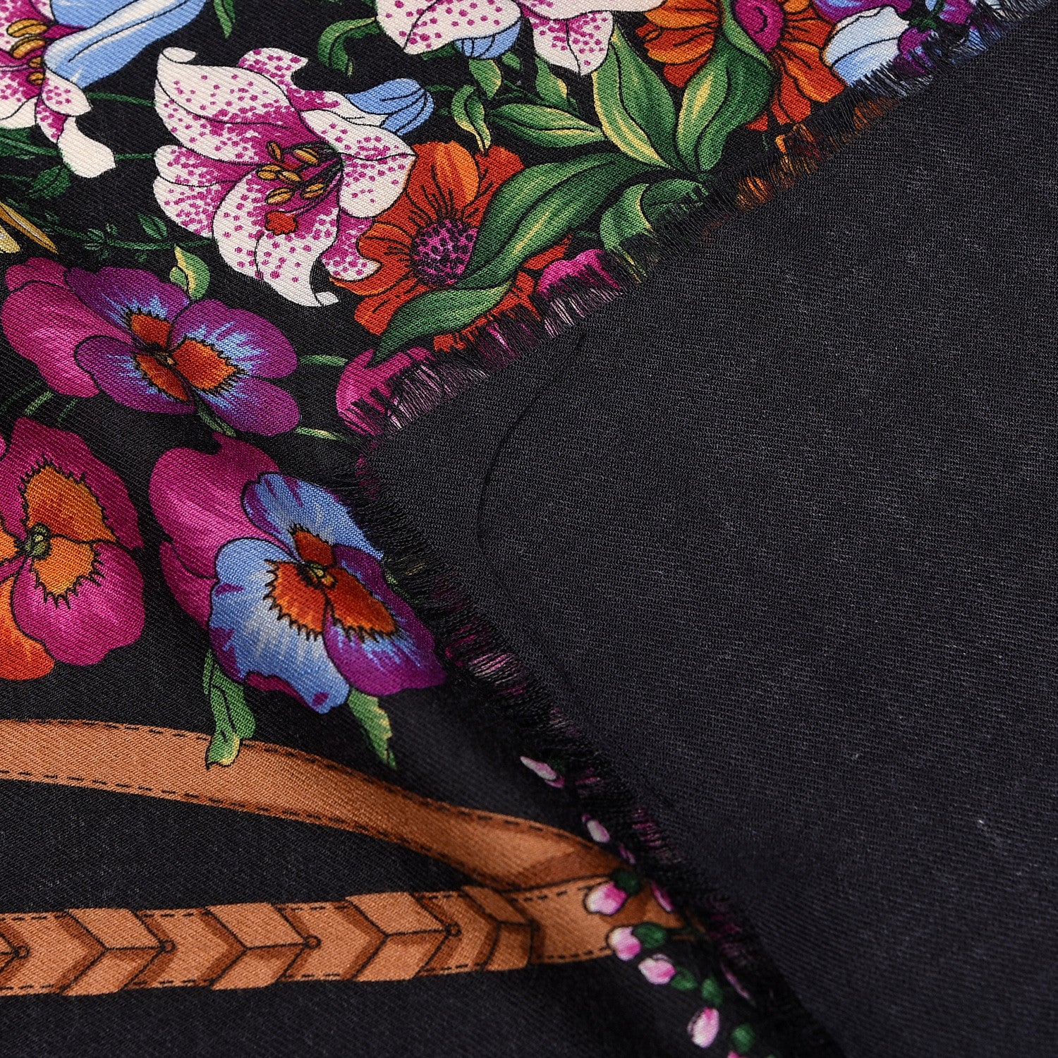 Gucci Wool Silk Floral Web Square Scarf Black 3 of 5