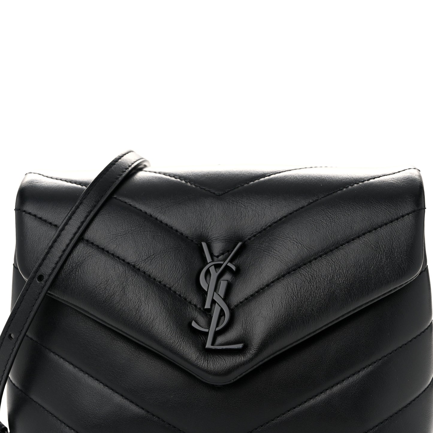 Calfskin Y Quilted Monogram Monochrome Toy Loulou Crossbody Bag Black