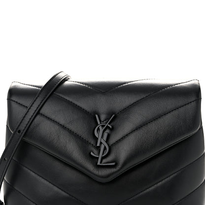 Saint Laurent Calfskin Y Quilted Monogram Monochrome Toy Loulou Crossbody Bag Black 8 of 11