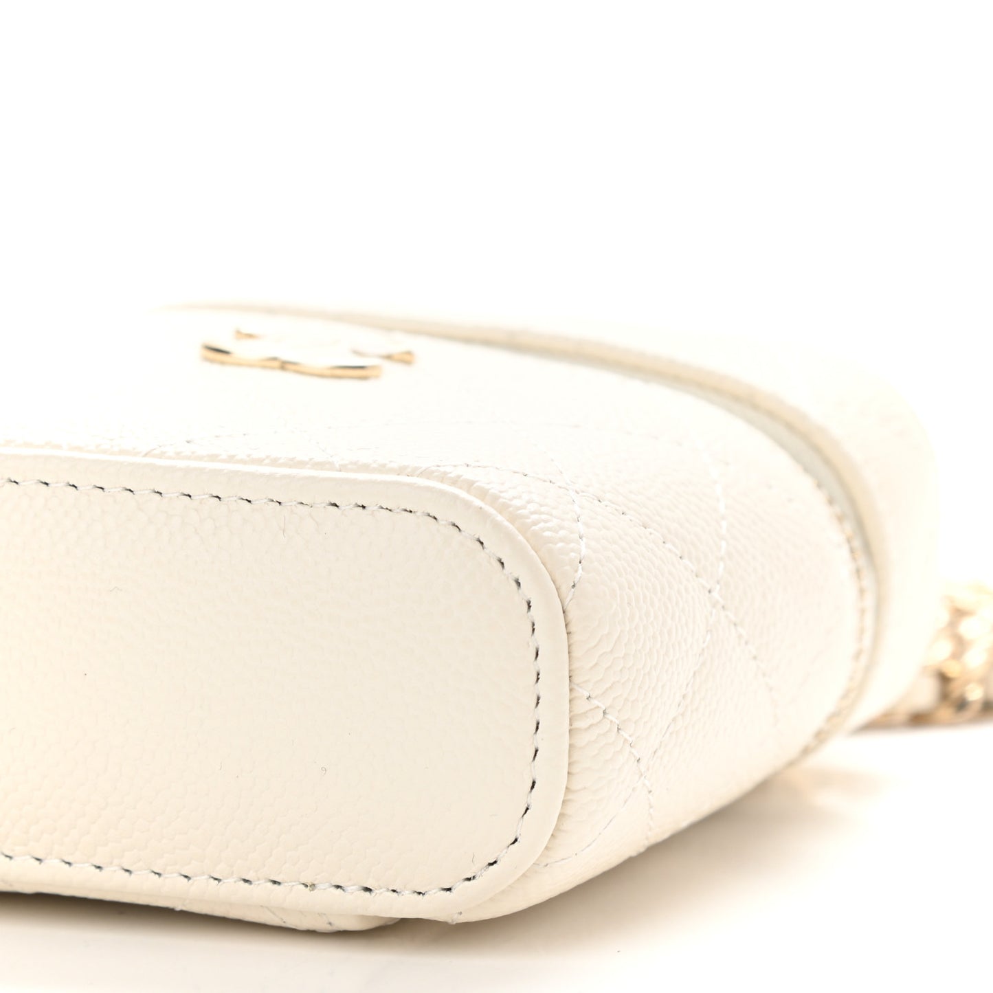 Caviar Quilted Small Handle With Care Vanity Case With Chain White