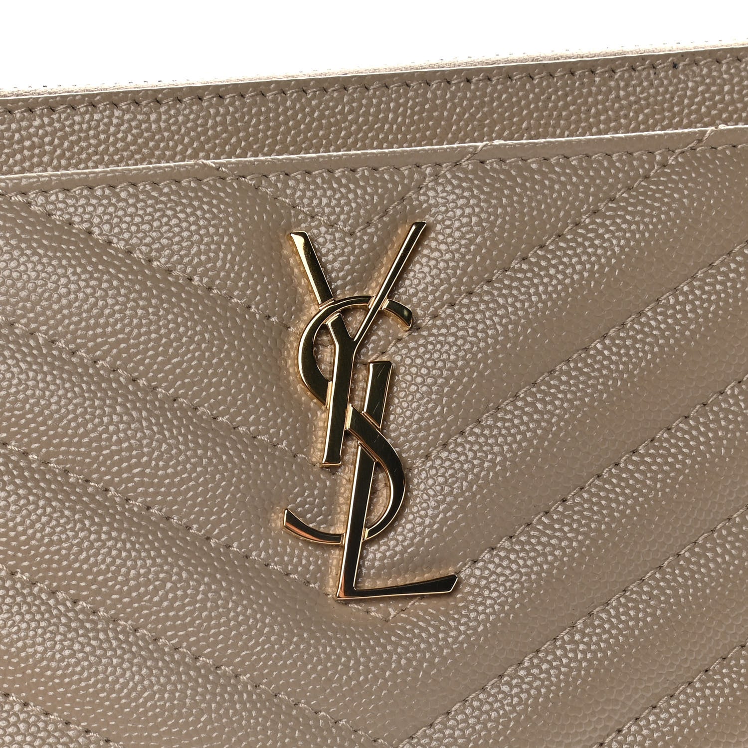 Saint Laurent Grain De Poudre Chevron Monogram Bill Pouch Dark Beige 8 of 9