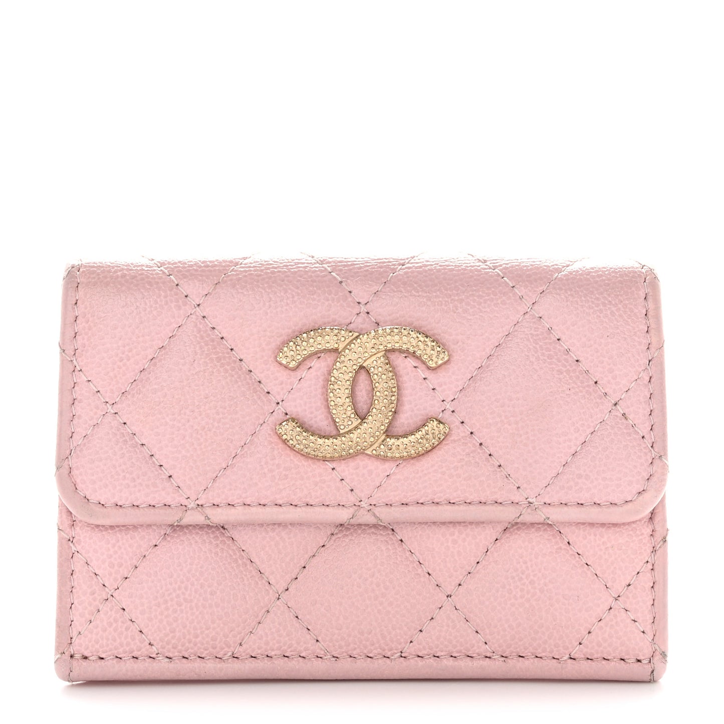 Caviar Quilted Studded CC Double Flap Wallet Light Pink