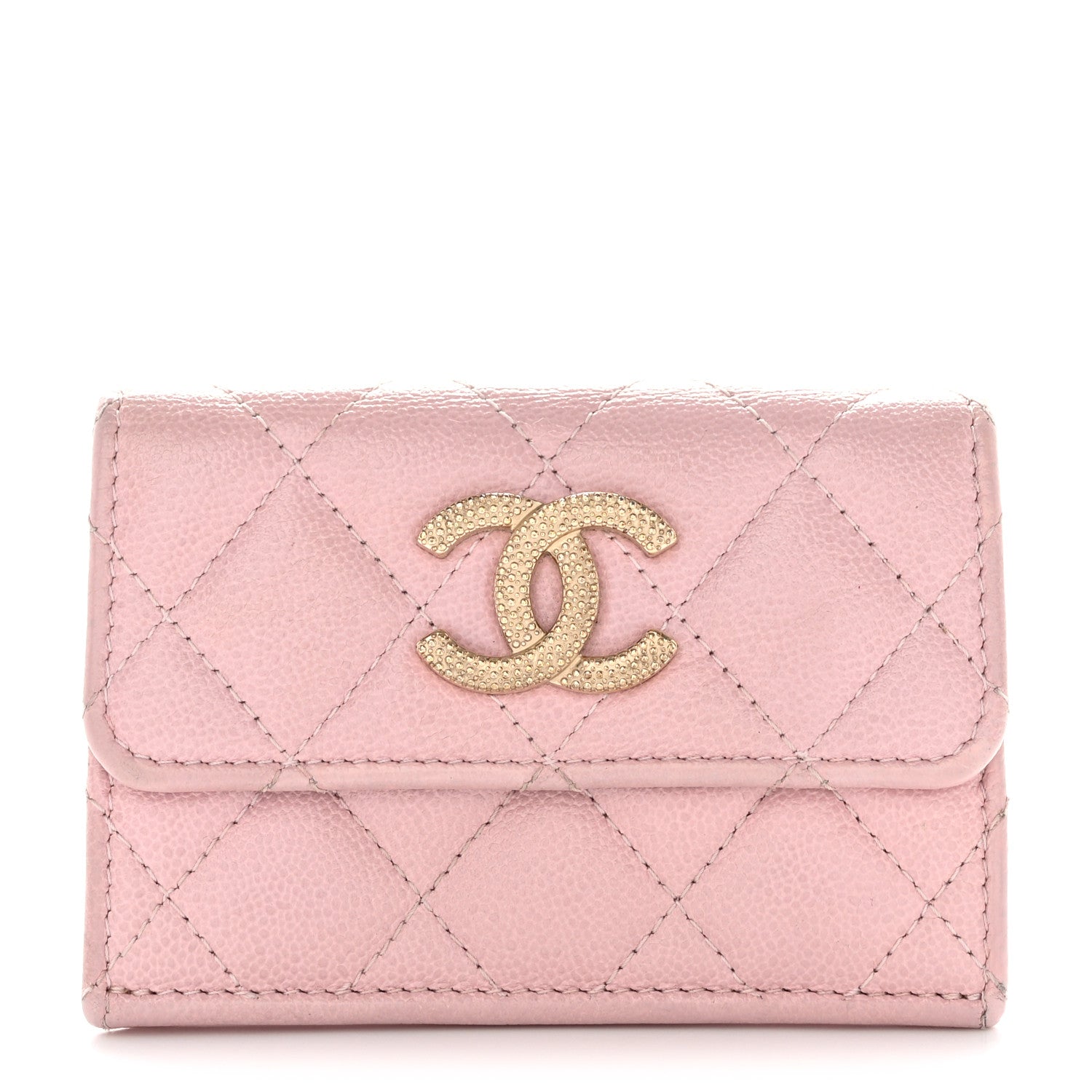 Chanel Caviar Quilted Studded CC Double Flap Wallet Light Pink 1 of 10