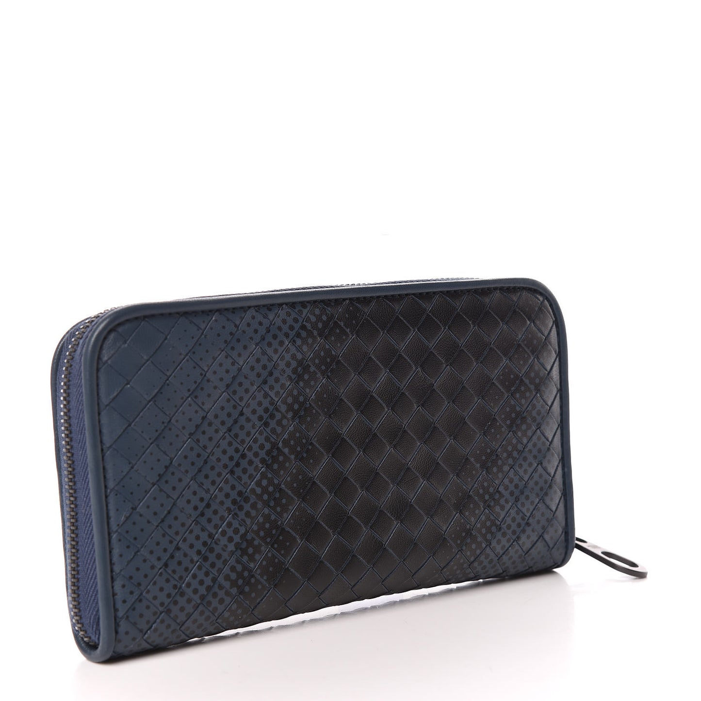Nappa Intrecciato Gradient Spotted Zip Around Wallet Black Denim