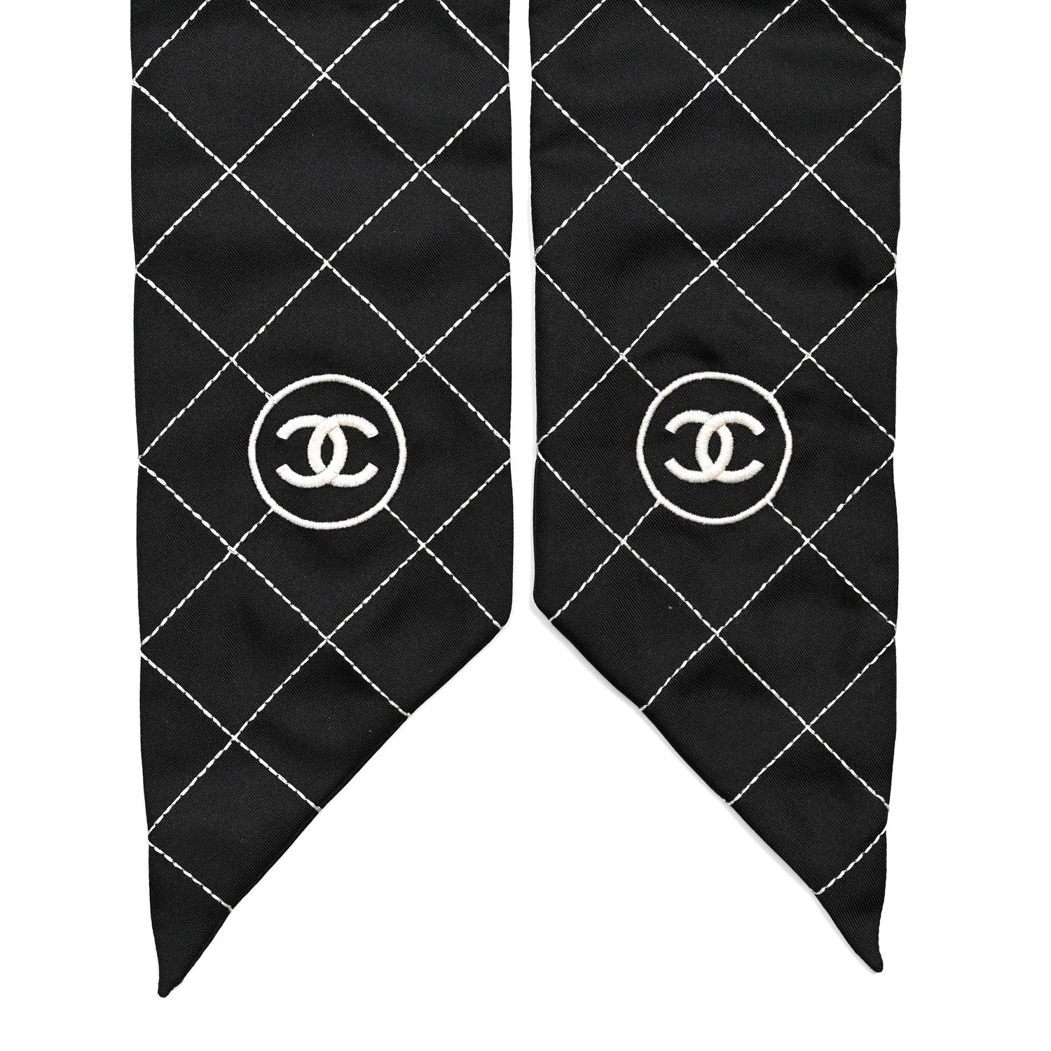 Chanel Silk Embroidered CC Bandeau Scarf Black White 2 of 3