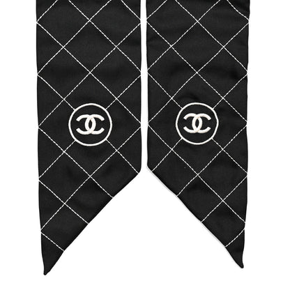 Chanel Silk Embroidered CC Bandeau Scarf Black White 2 of 3