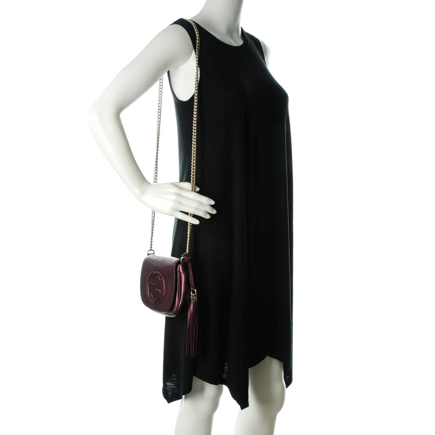 Metallic Pebbled Calfskin Small Soho Flap Crossbody Burgundy