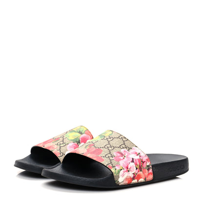 Gucci GG Supreme Monogram Blooms Slide Sandals 37 Beige Multicolor 3 of 8