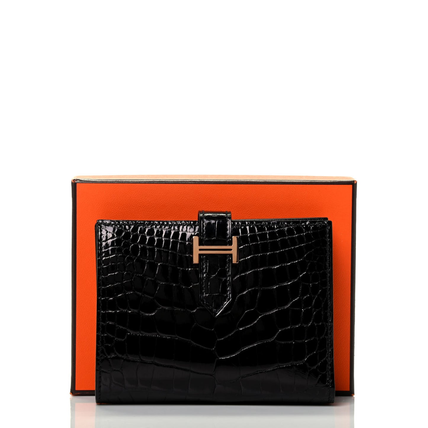 Shiny Alligator Bearn Compact Wallet Black