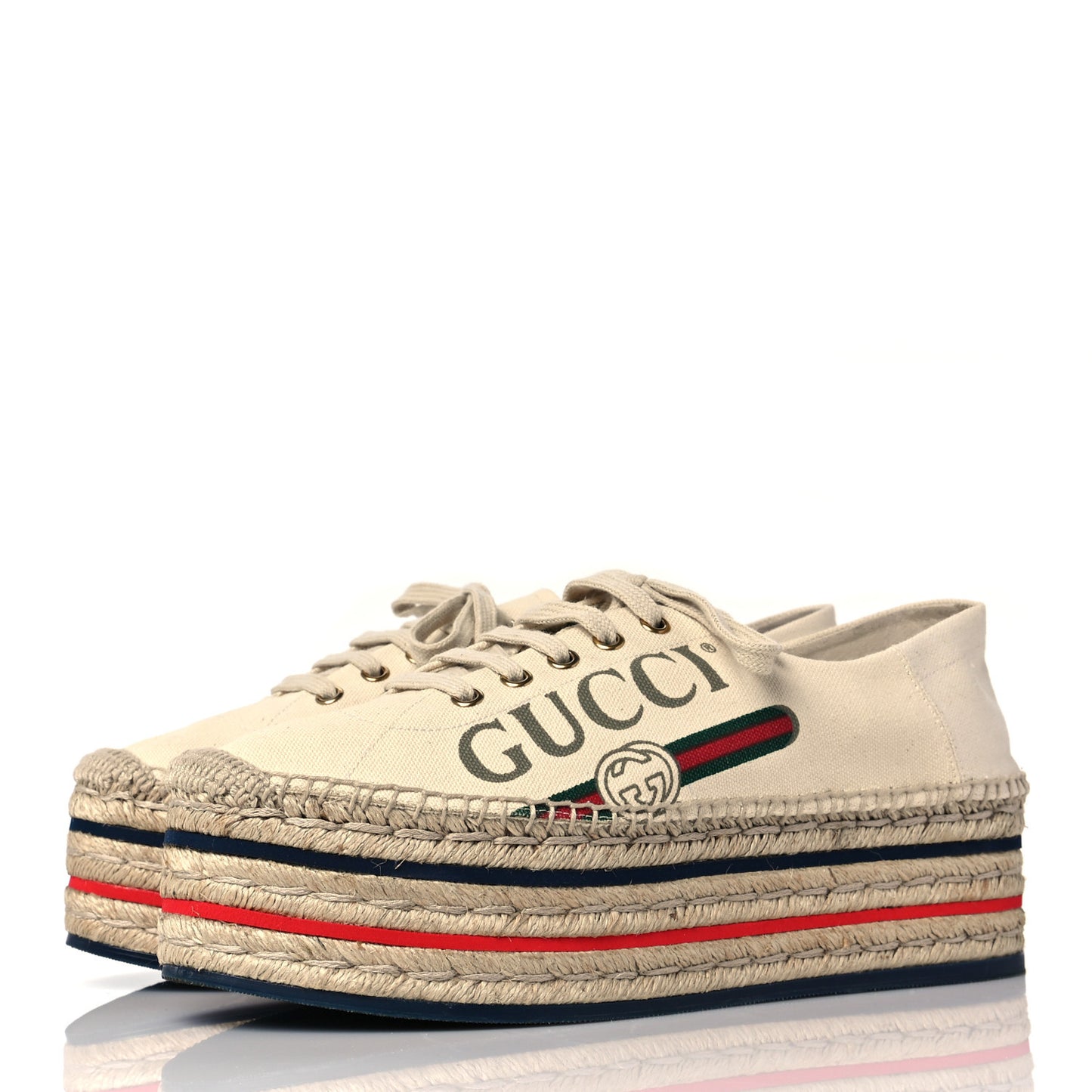 Canvas Logo Lace-Up Platform Espadrilles 41 Greggio Grege