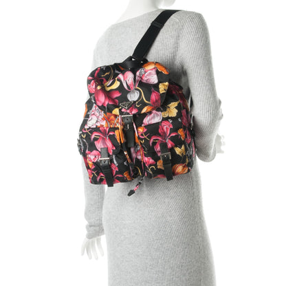 Prada Tessuto Nylon Floral Print Medium Backpack Black 2 of 8