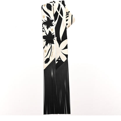 Hermes Silk Calfskin Bouquet Final Fringed Twilly Creme Black 2 of 5