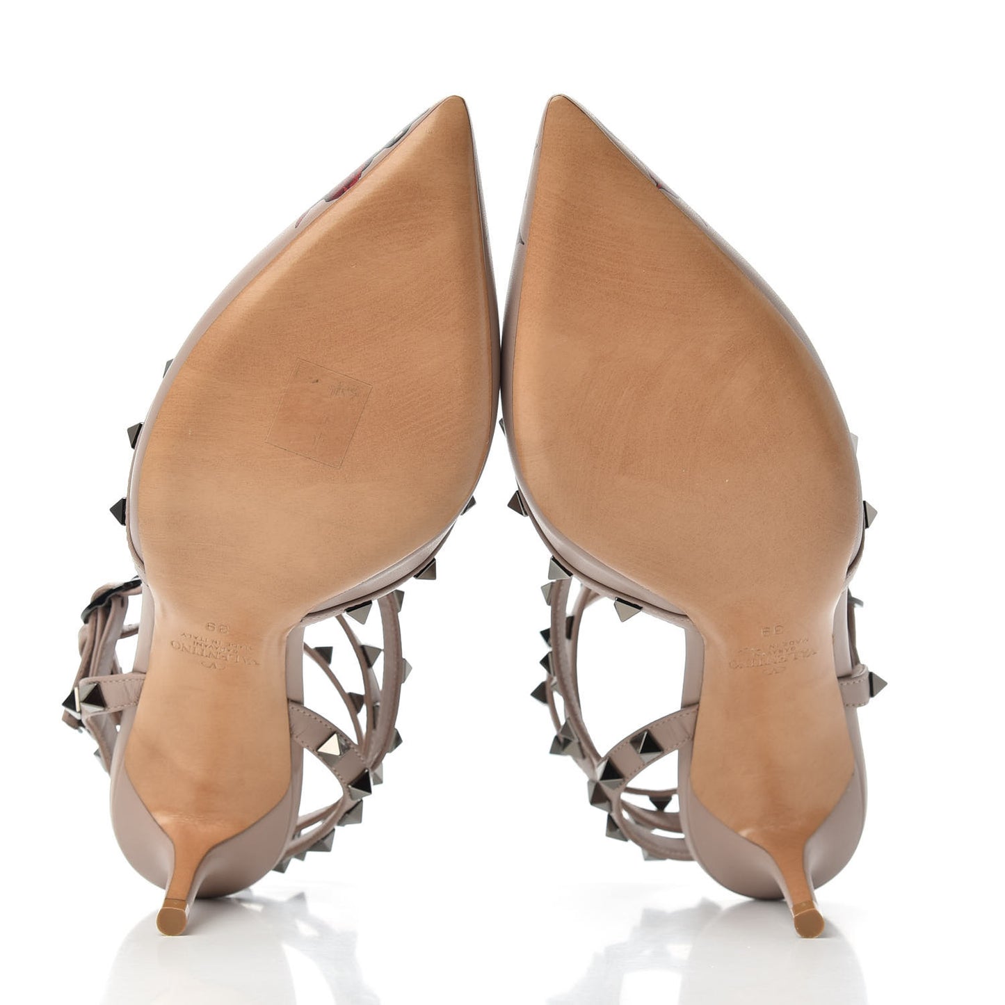 X UNDERCOVER Calfskin Rockstud Ankle Strap Low Heel Pumps 39 Poudre