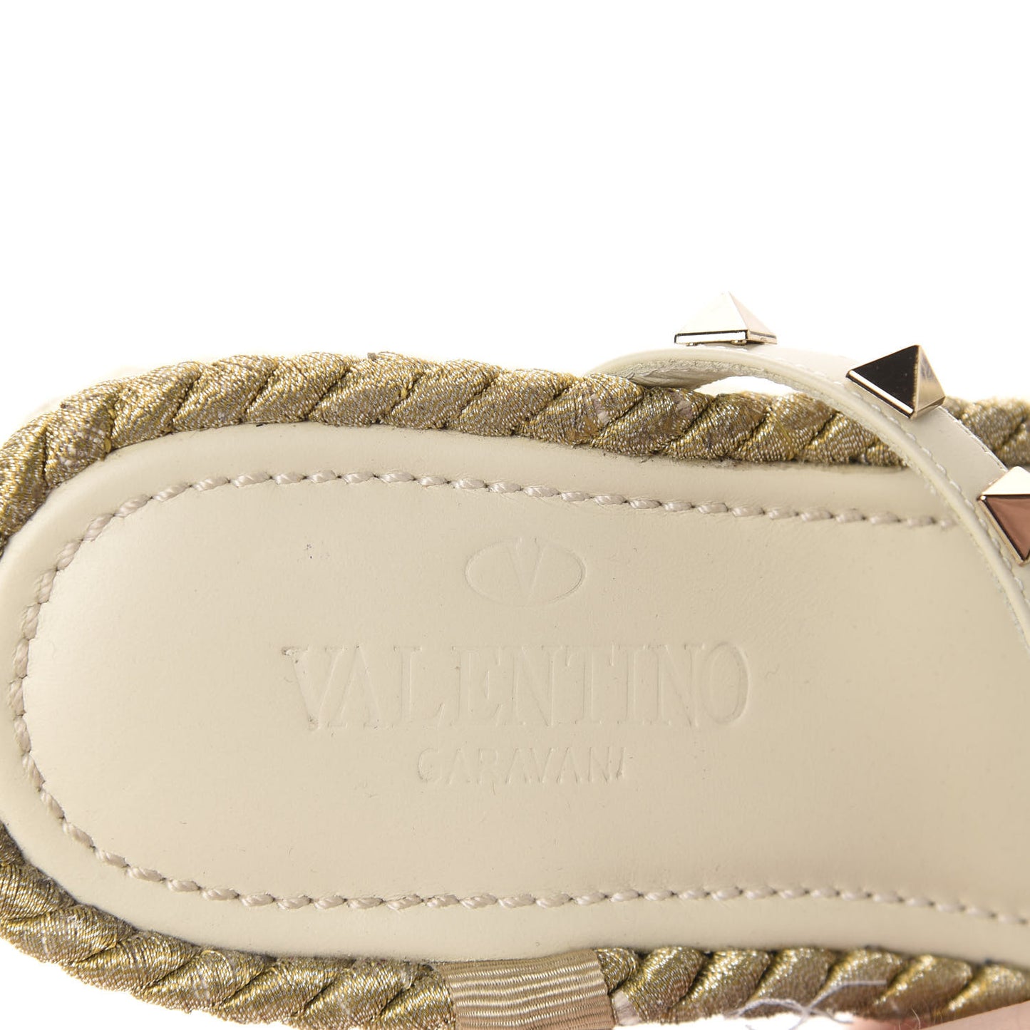 Calfskin Rockstud Ankle Strap Torchon Espadrille Caged 30/55mm Sandals 39 Light Ivory