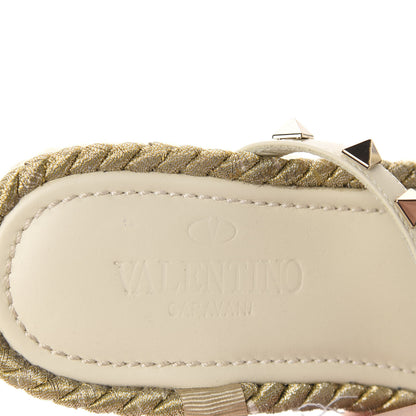 Valentino Garavani Calfskin Rockstud Ankle Strap Torchon Espadrille Caged 30/55mm Sandals 39 Light Ivory 7 of 14