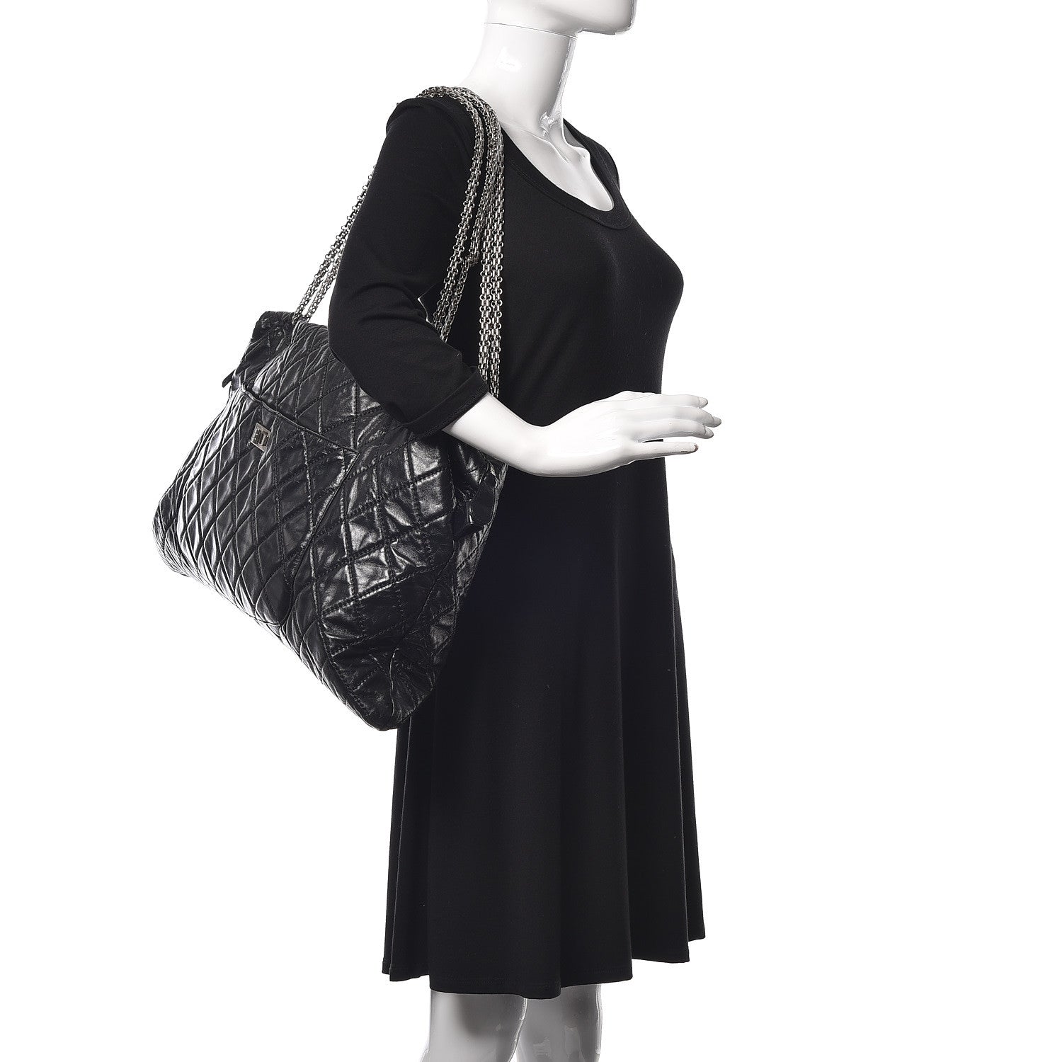 Chanel Aged Calfskin Oversized Reissue Overnight Tote Black 2 of 9