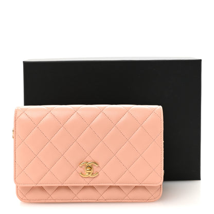 Chanel Lambskin Quilted CC Pearl Crush Wallet on Chain WOC Light Orange 12 of 12