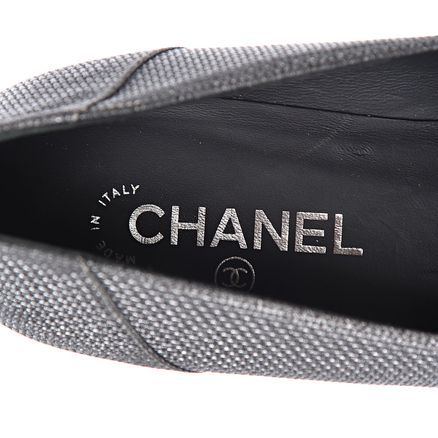 Metallic Calfskin Grosgrain CC Mocassin Loafers 41 Argent Fonce