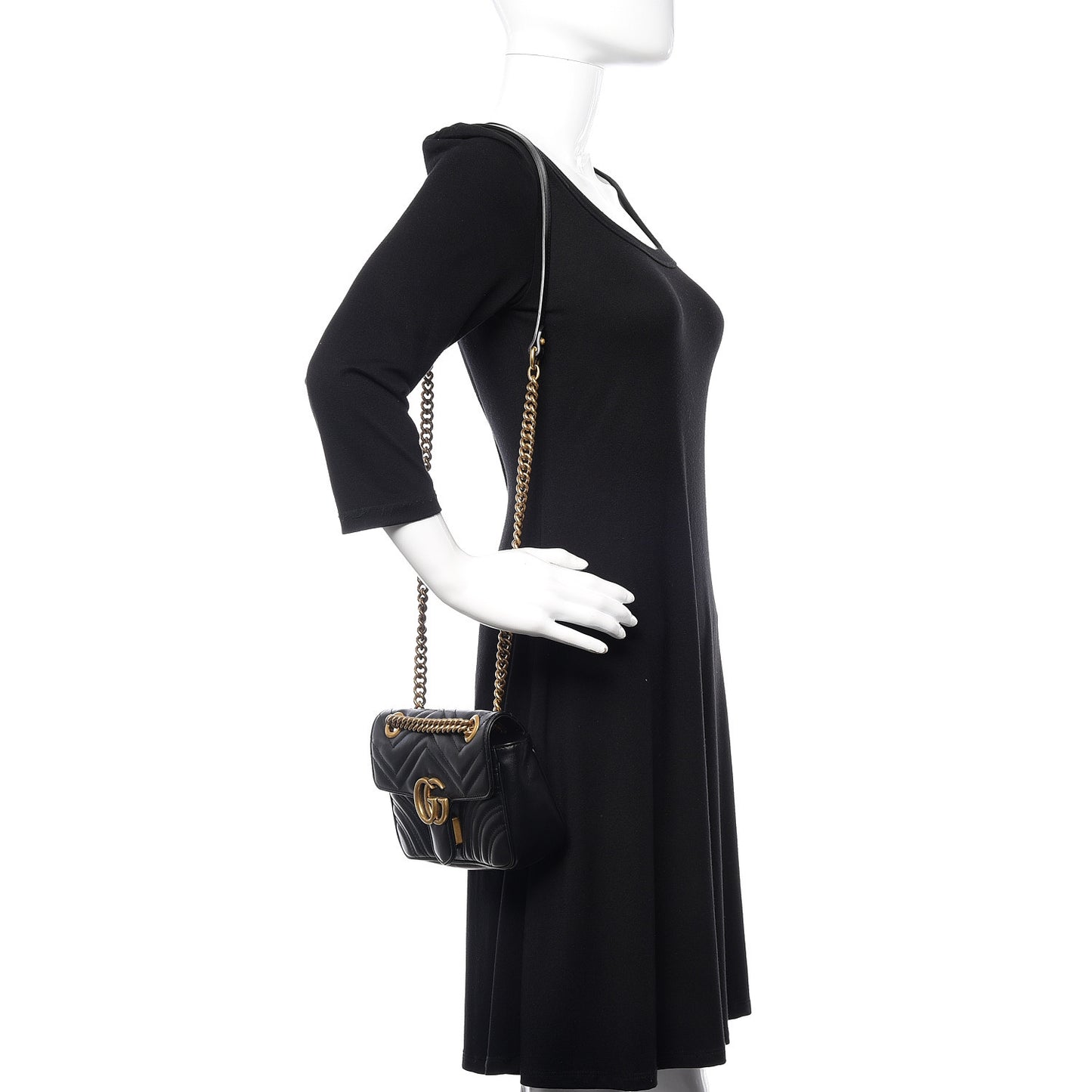 Calfskin Matelasse Mini GG Marmont Shoulder Bag Black