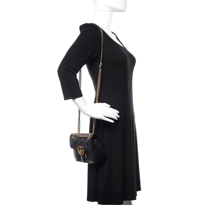 Gucci Calfskin Matelasse Mini GG Marmont Shoulder Bag Black 2 of 11