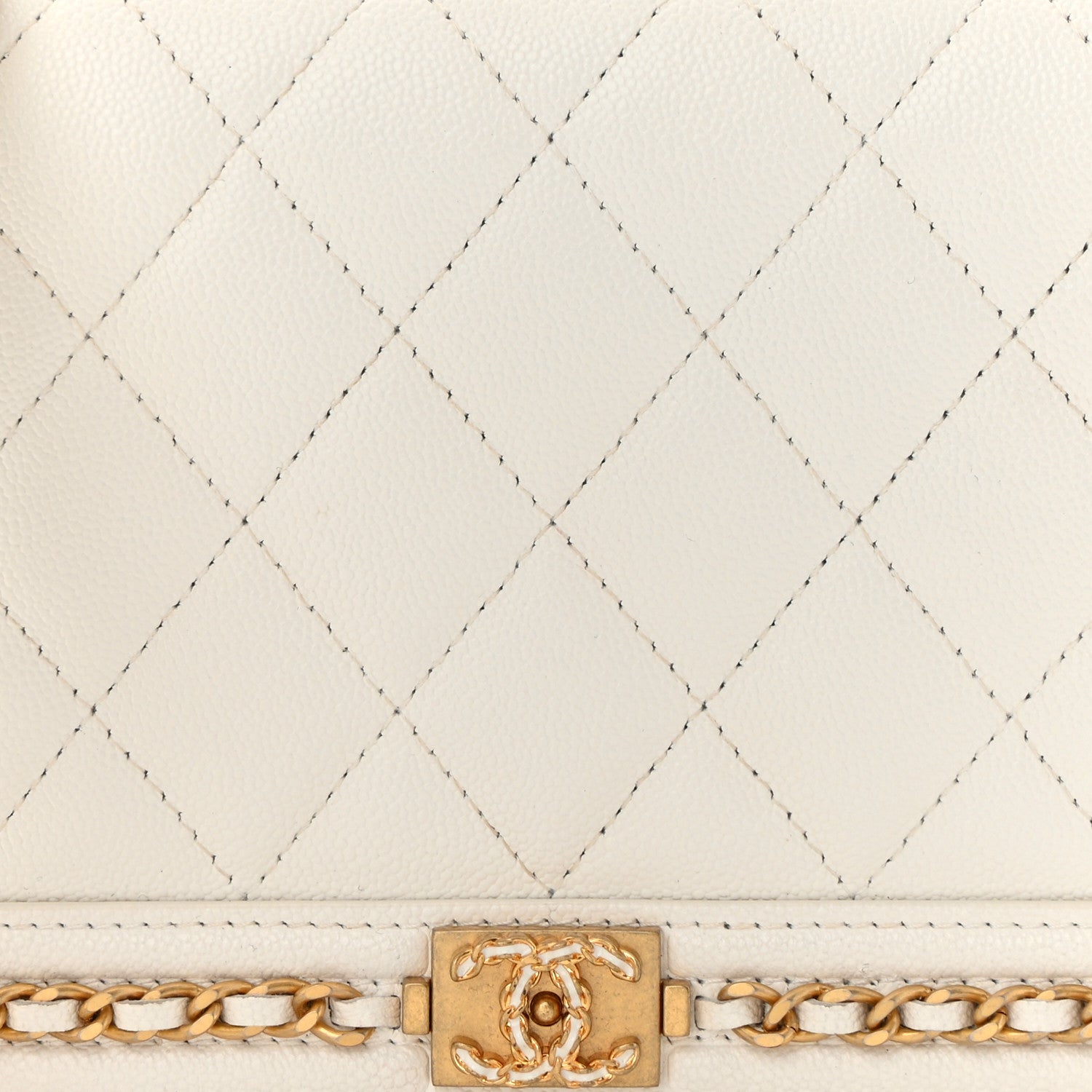 Chanel Caviar Quilted Chain Around Boy Wallet On Chain WOC White 9 of 15