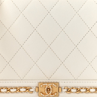 Chanel Caviar Quilted Chain Around Boy Wallet On Chain WOC White 9 of 15