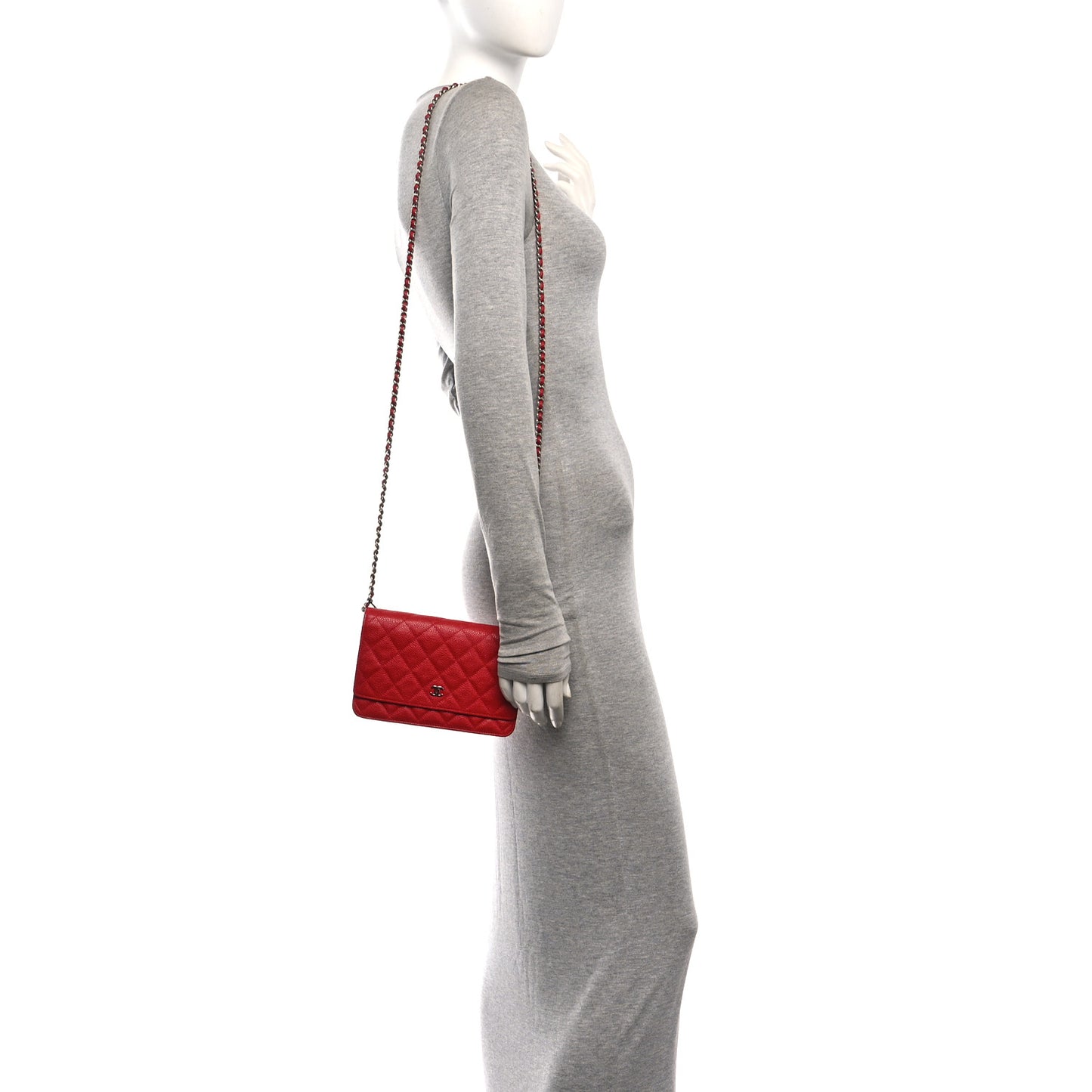 Caviar Quilted Wallet on Chain WOC Red