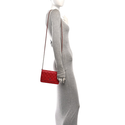 Chanel Caviar Quilted Wallet on Chain WOC Red 2 of 11