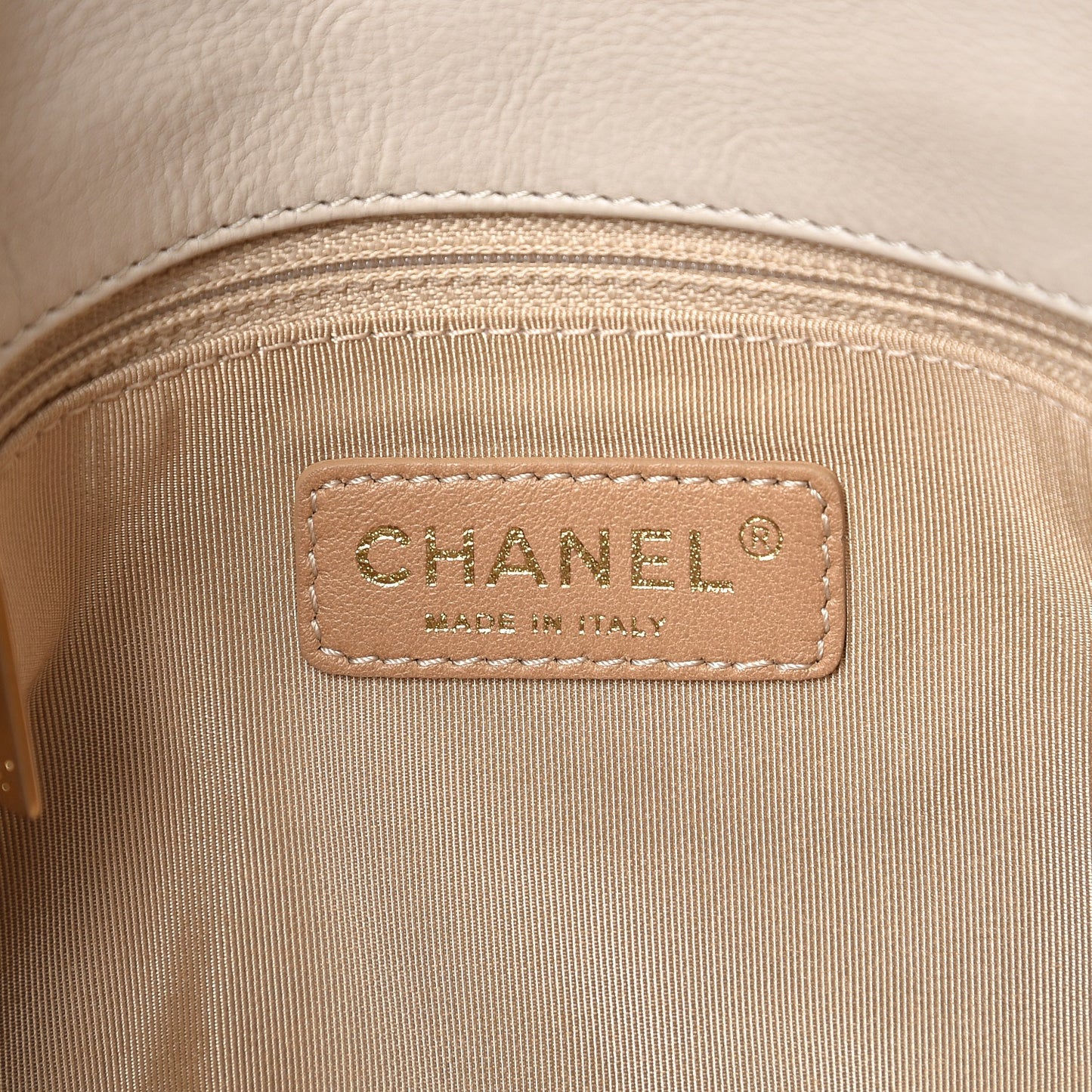 Calfskin Quilted Retro Chain Flap Beige