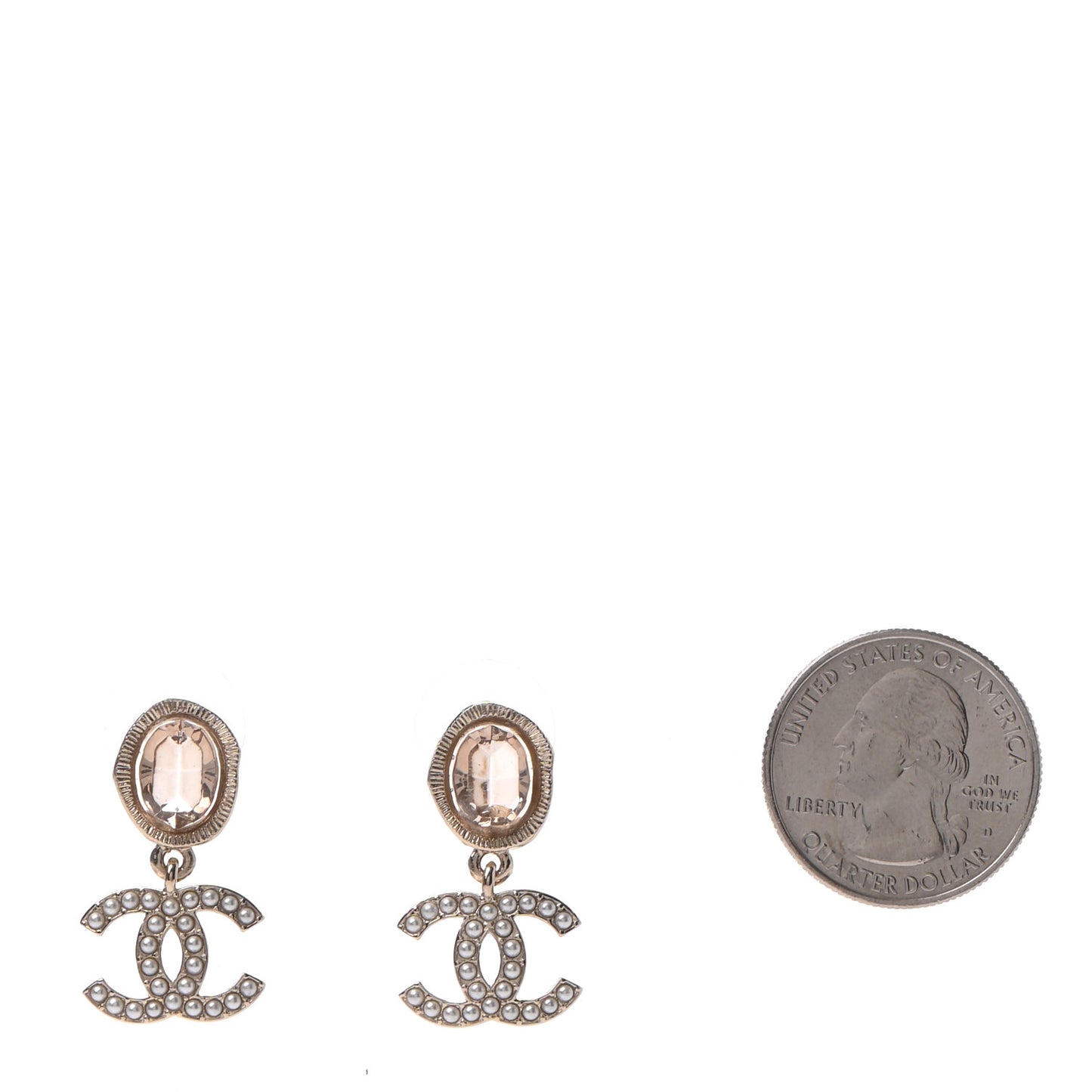Crystal Pearl CC Drop Earrings Gold