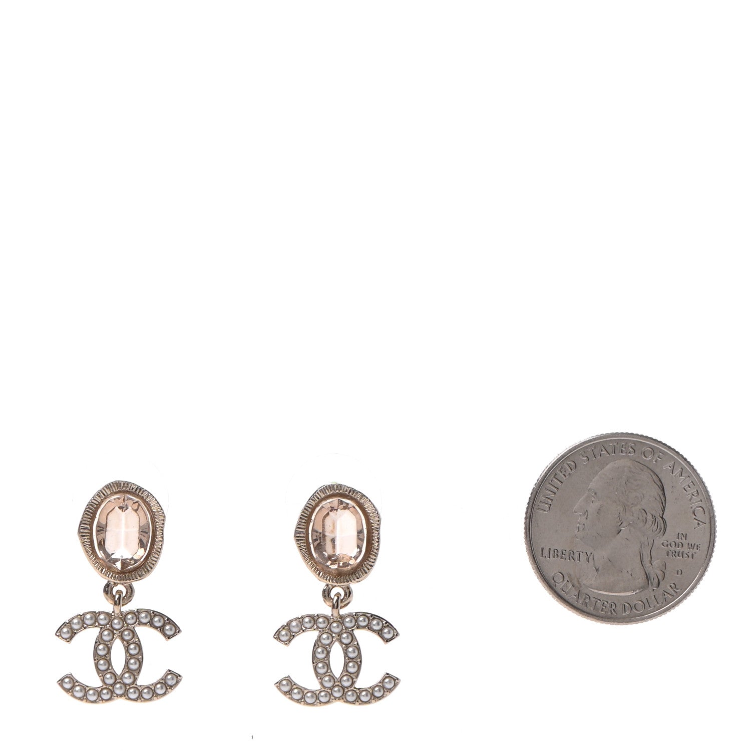 Chanel Crystal Pearl CC Drop Earrings Gold 2 of 4