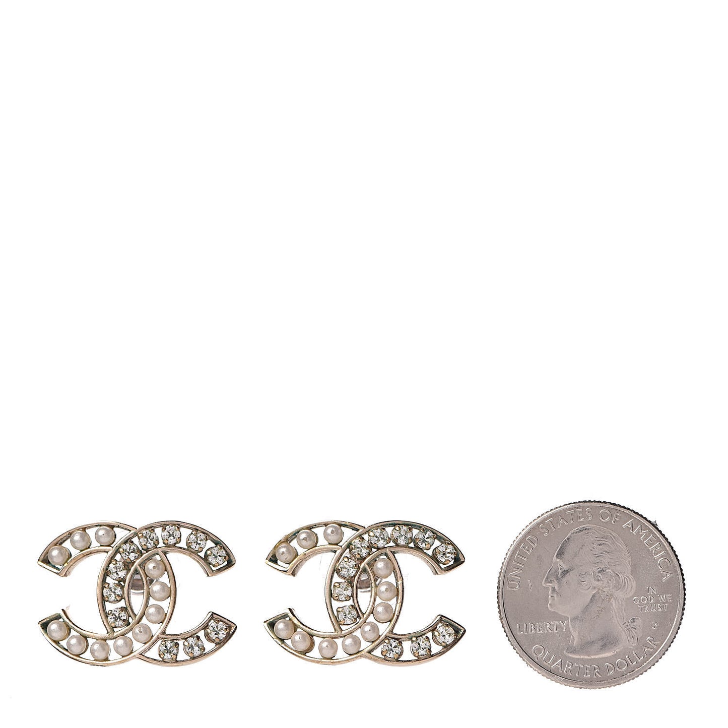 Crystal Pearl CC Earrings Light Gold