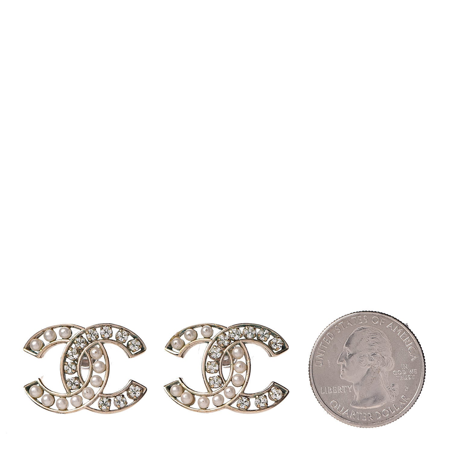 Chanel Crystal Pearl CC Earrings Light Gold 2 of 8