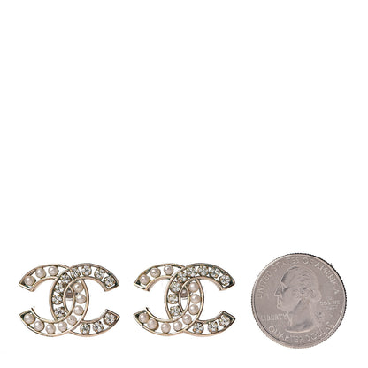 Chanel Crystal Pearl CC Earrings Light Gold 2 of 8