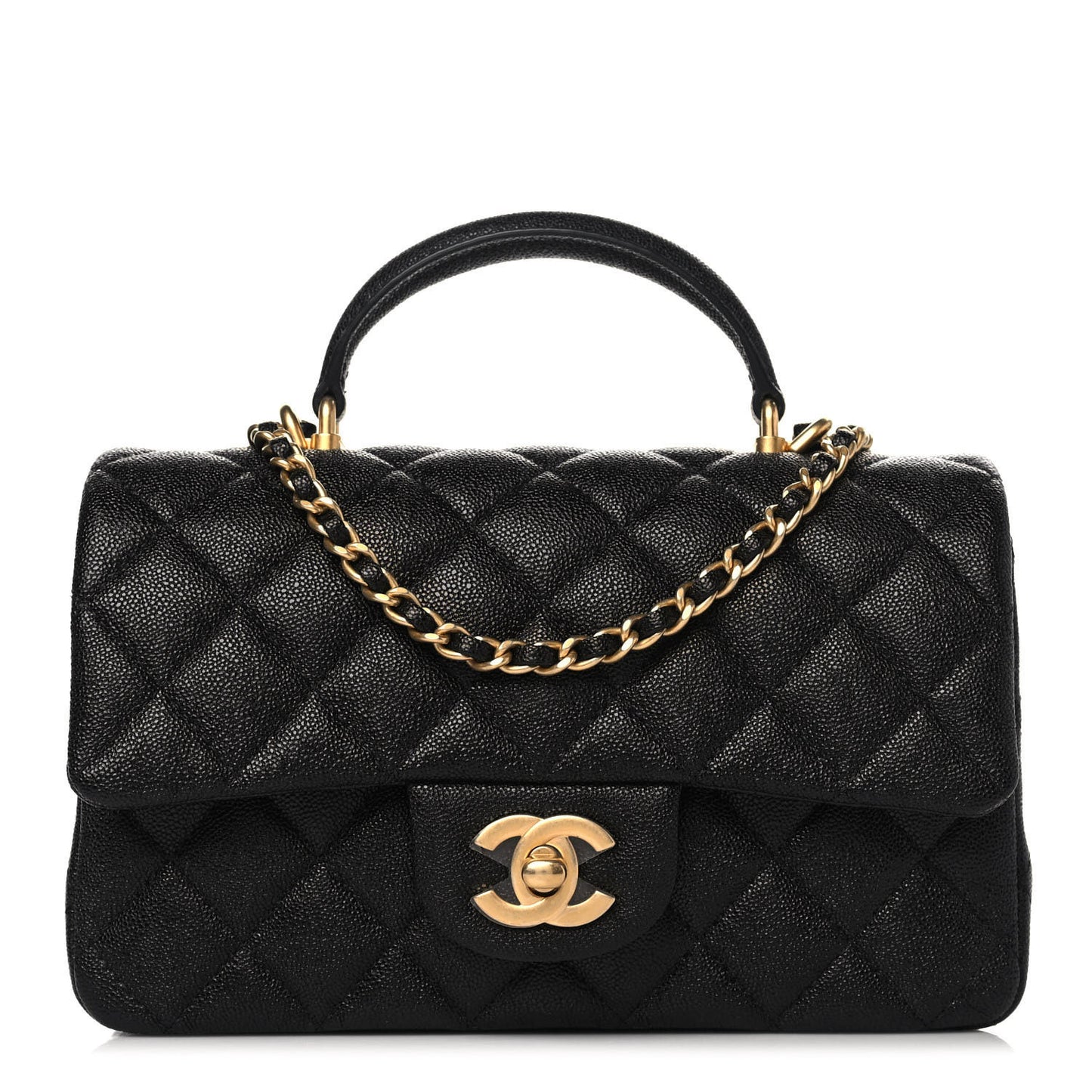 Caviar Quilted Mini Top Handle Rectangular Flap Black