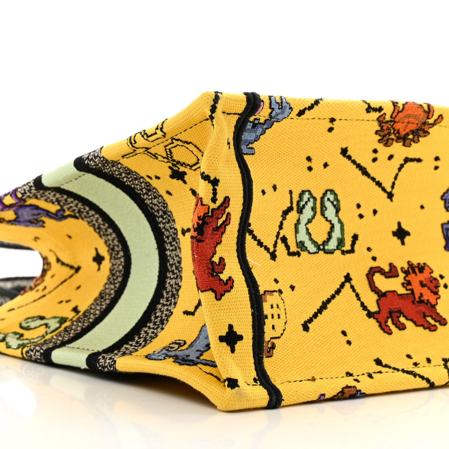 Canvas Embroidered Small Pixel Zodiac Book Tote Yellow Multicolor