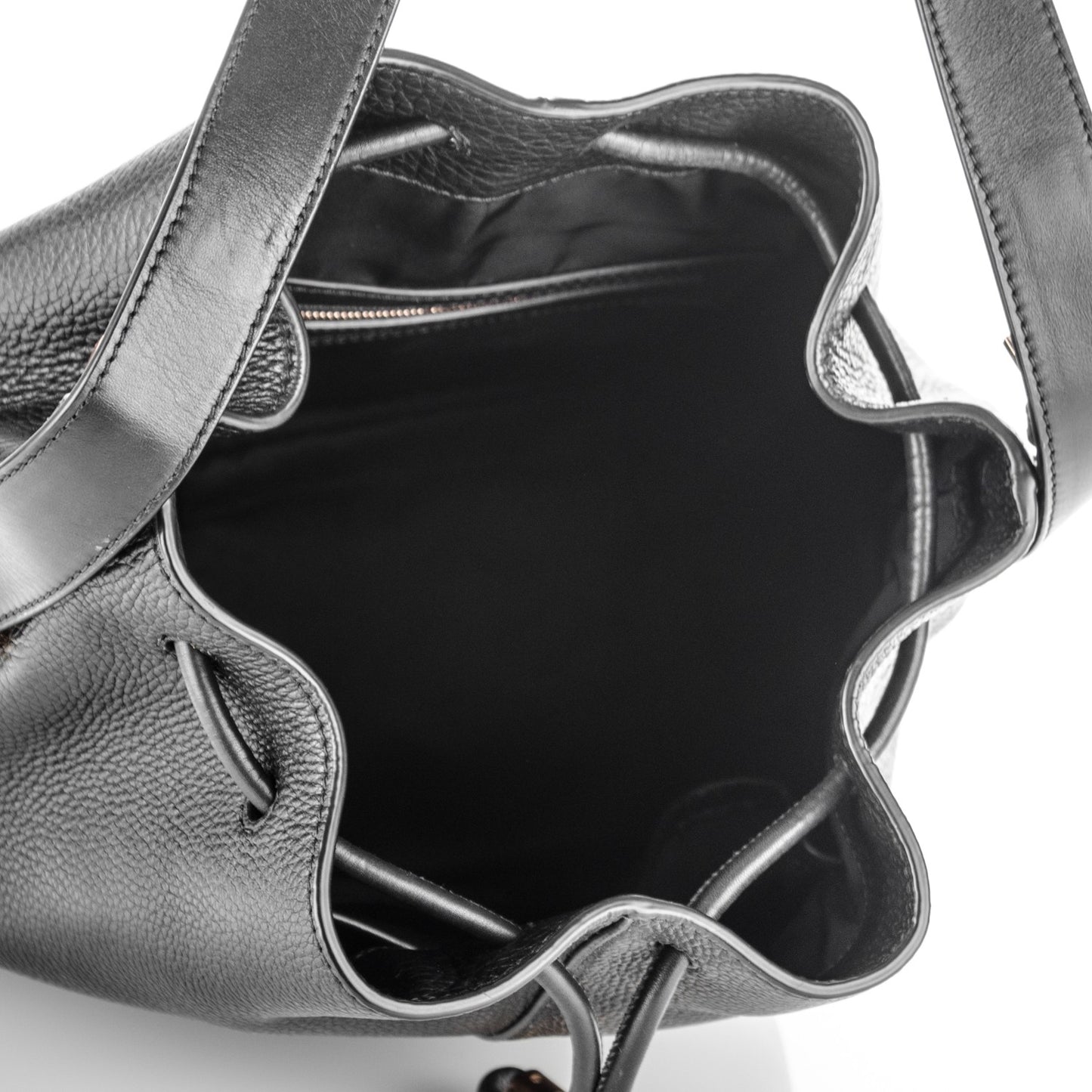 Pebbled Calfskin Prisma Drawstring Hobo Black Rose Gold Hardware