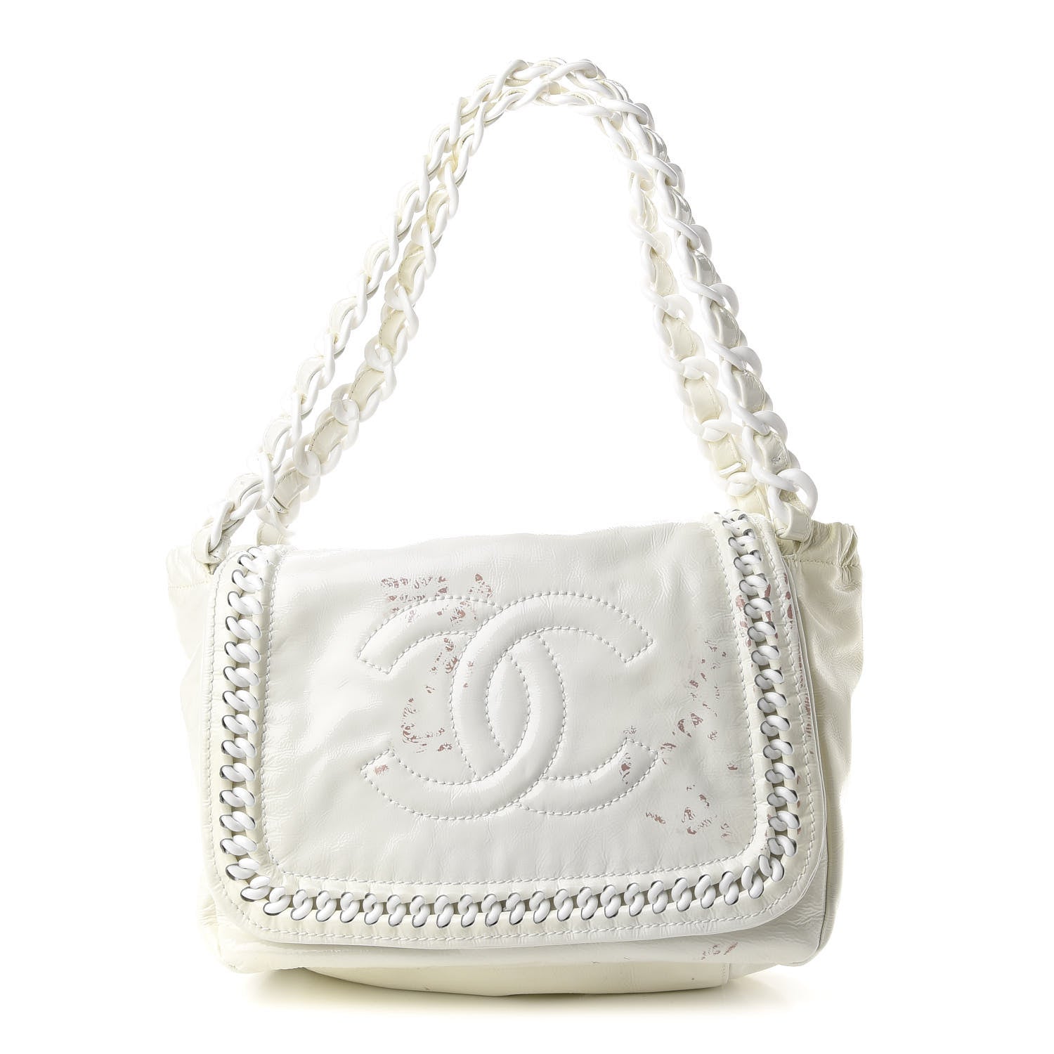Chanel Crinkled Patent Modern Chain Flap White 1 of 9
