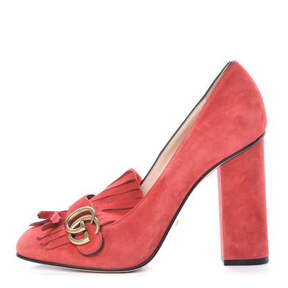 Gucci Kid Scamosciato GG Marmont Fringe 105mm Loafer Pumps 41 Vulcanic Red 1 of 13