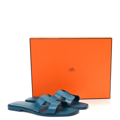 Hermes Calfskin Oran Sandals 35 Bleu Emeraude 10 of 10