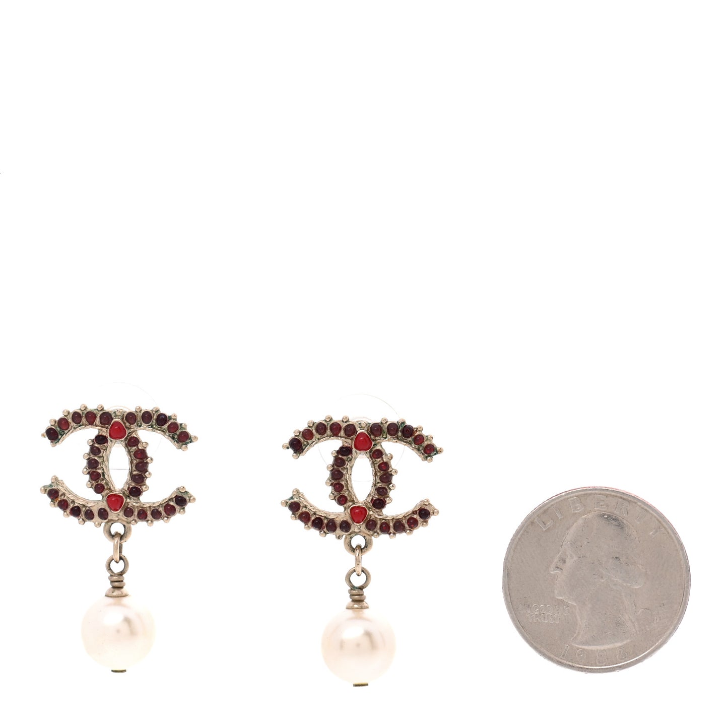 Gripoix Pearl Drop Earrings Gold Red