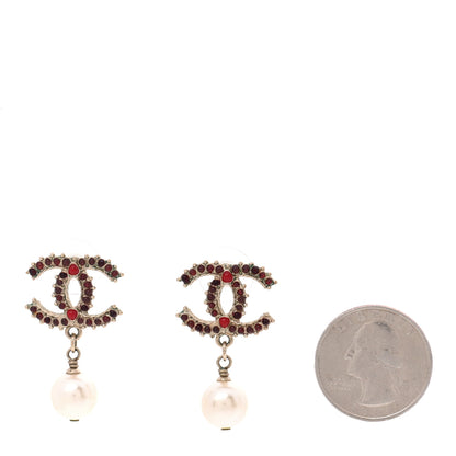 Chanel Gripoix Pearl Drop Earrings Gold Red 2 of 6