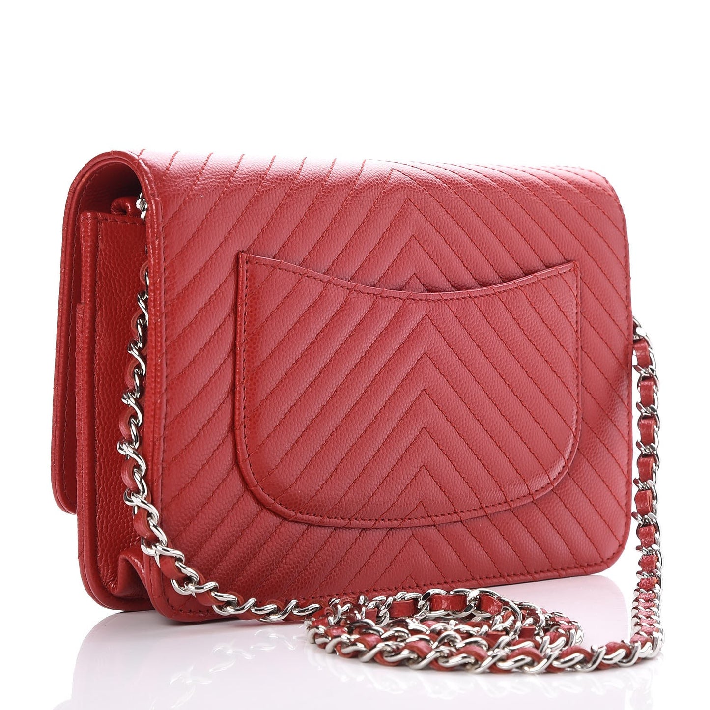 Caviar Chevron Quilted Wallet On Chain WOC Red