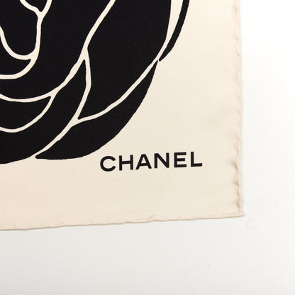Chanel Silk CC Camellia Scarf Black White 2 of 3