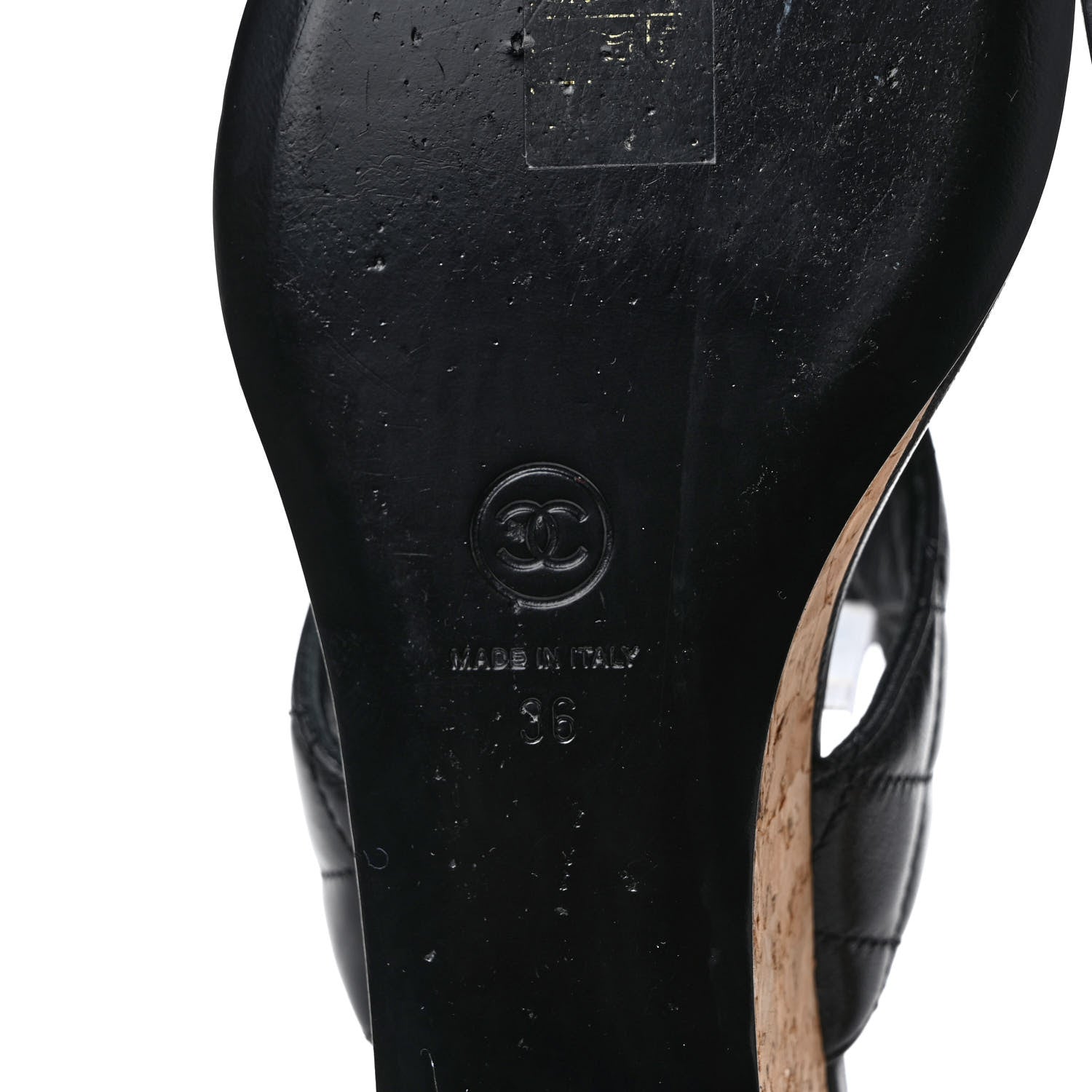 Chanel Goatskin Cork CC Wedge Sandals 36 Black 6 of 9