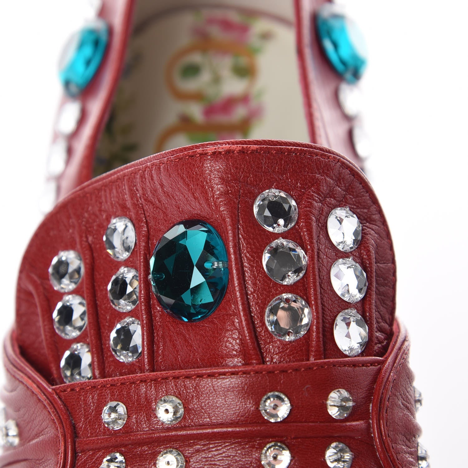 Gucci Malaga Kid Crystal Amilna Platform Loafer 37.5 Hibiscus Red 8 of 9