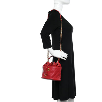 Chanel Caviar Suede Quilted Drawstring Bucket Bag Dark Red 2 of 11