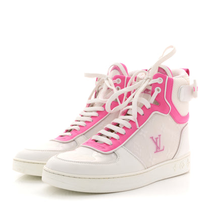 Louis Vuitton Calfskin Nylon Mesh Monogram Womens Boombox High Top Sneakers 39 White Pink 4 of 11