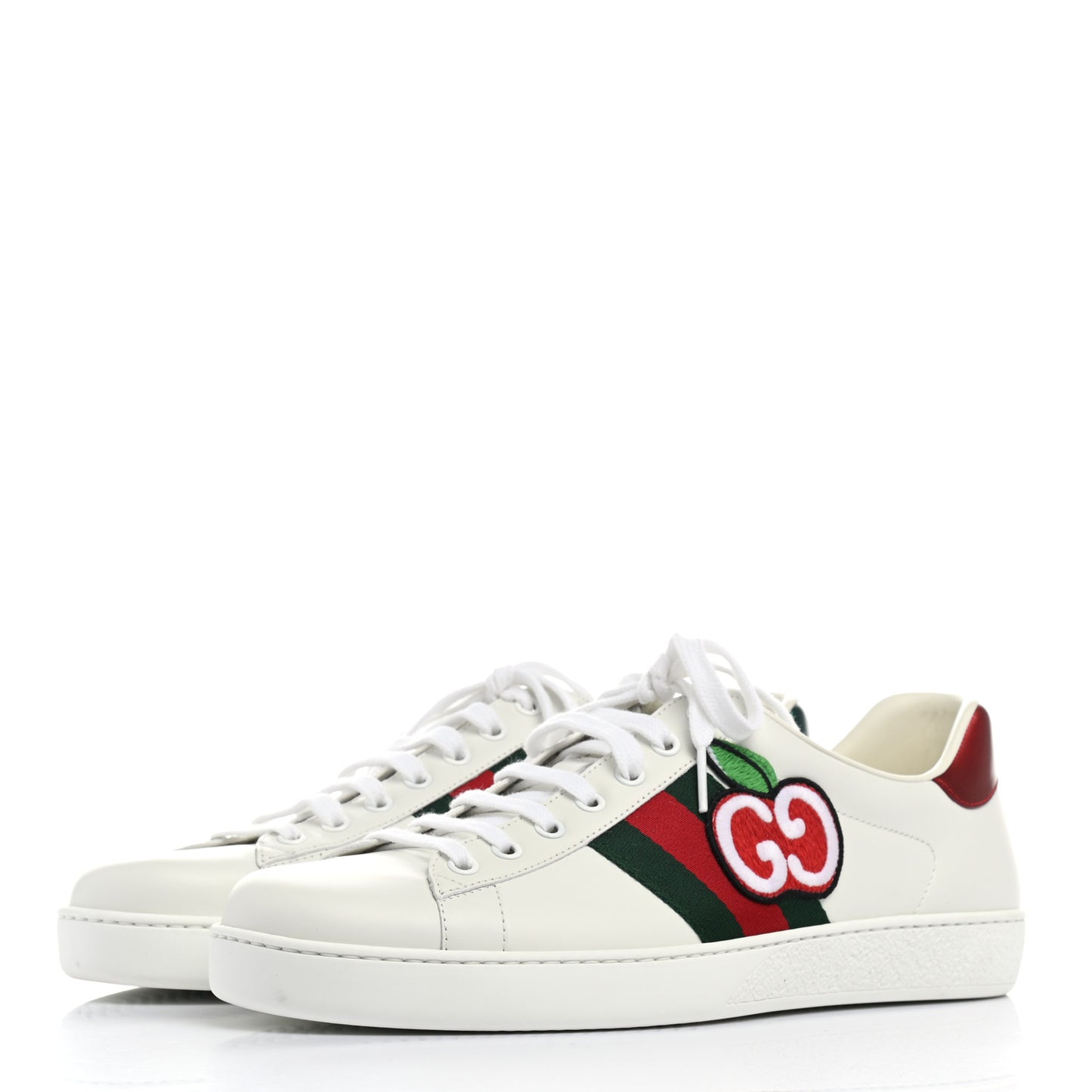 Calfskin Web Cherry Embroidered Mens Ace Sneakers 9 White